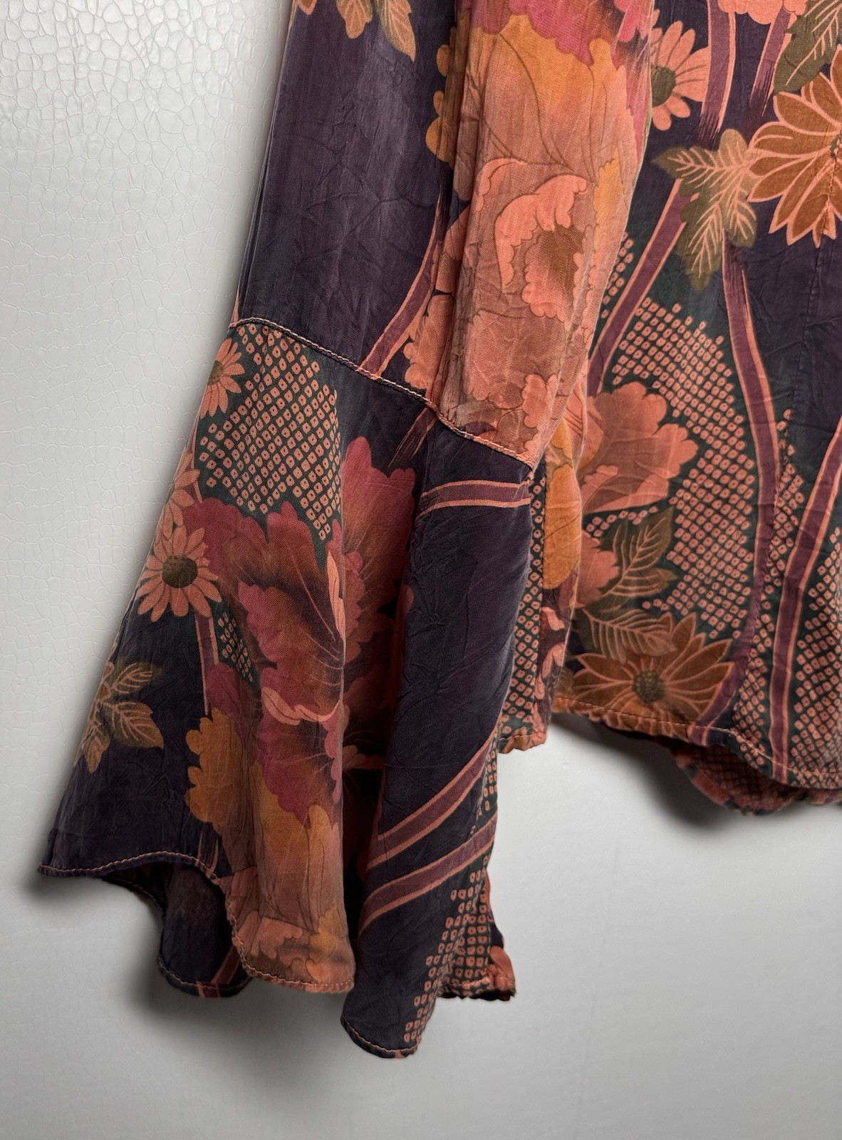 Vtg Tianello Floral Rayon Blouse Romantic Statement Sleeve Art To Wear L