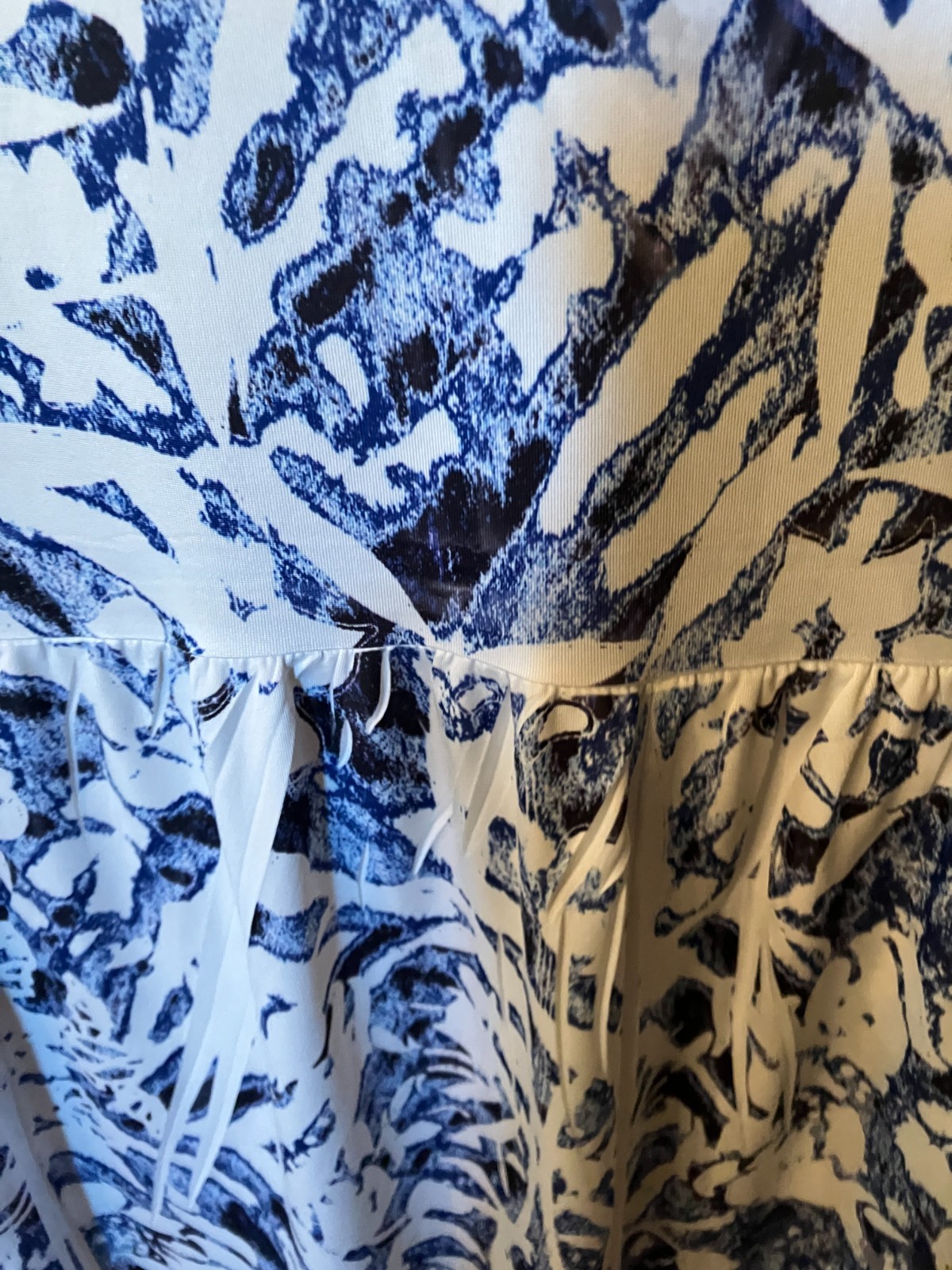 One World ~Blue/Black/White~Flare SLV~Lace Accents~Boho/Peasant~Knit Tunic Top~L
