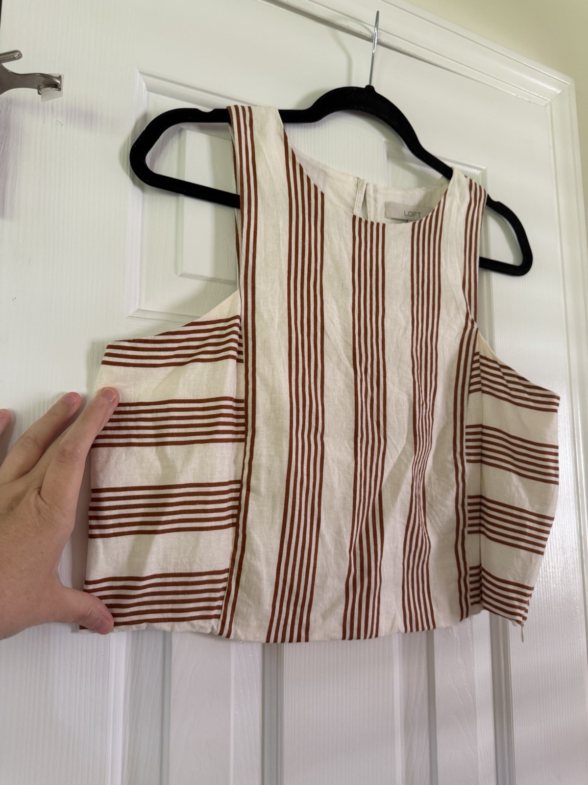 Loft Women’s Striped Linen Blend Shell Top Whisper White Minimalist Resortwear