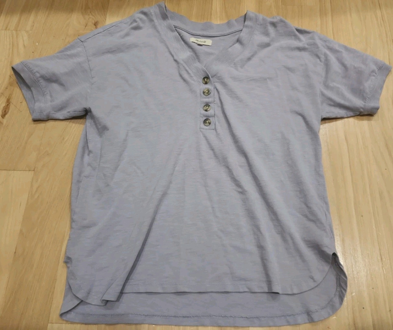 Madewell Womens Shirt Top Medium Lavender Short Sleeve Henley Cotton