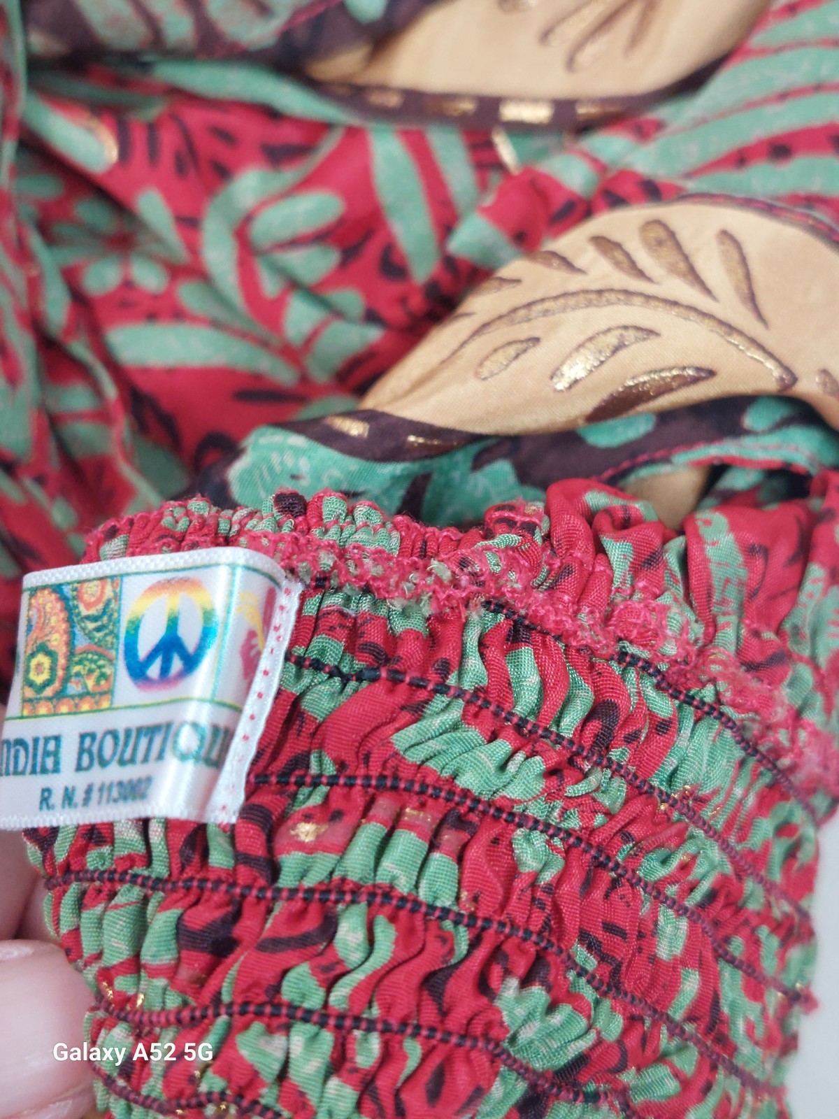 Boho Crop Top Womens S/M Red Green Brown Gold India Print Festival Tie Back Y2K