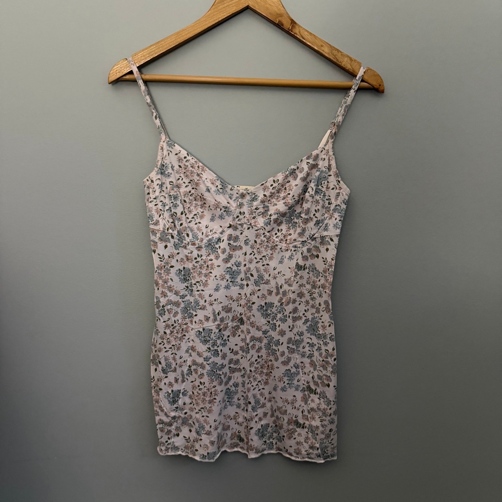 Wilfred Aritzia Floral Bustier Cami Tank Pima Cotton Modal White Blue Size Large