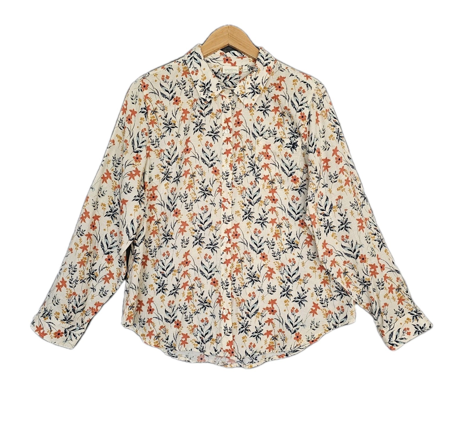Spartina 449 Heritage Calico Floral Button Up Top Women XL Linen Cotton Lyocell