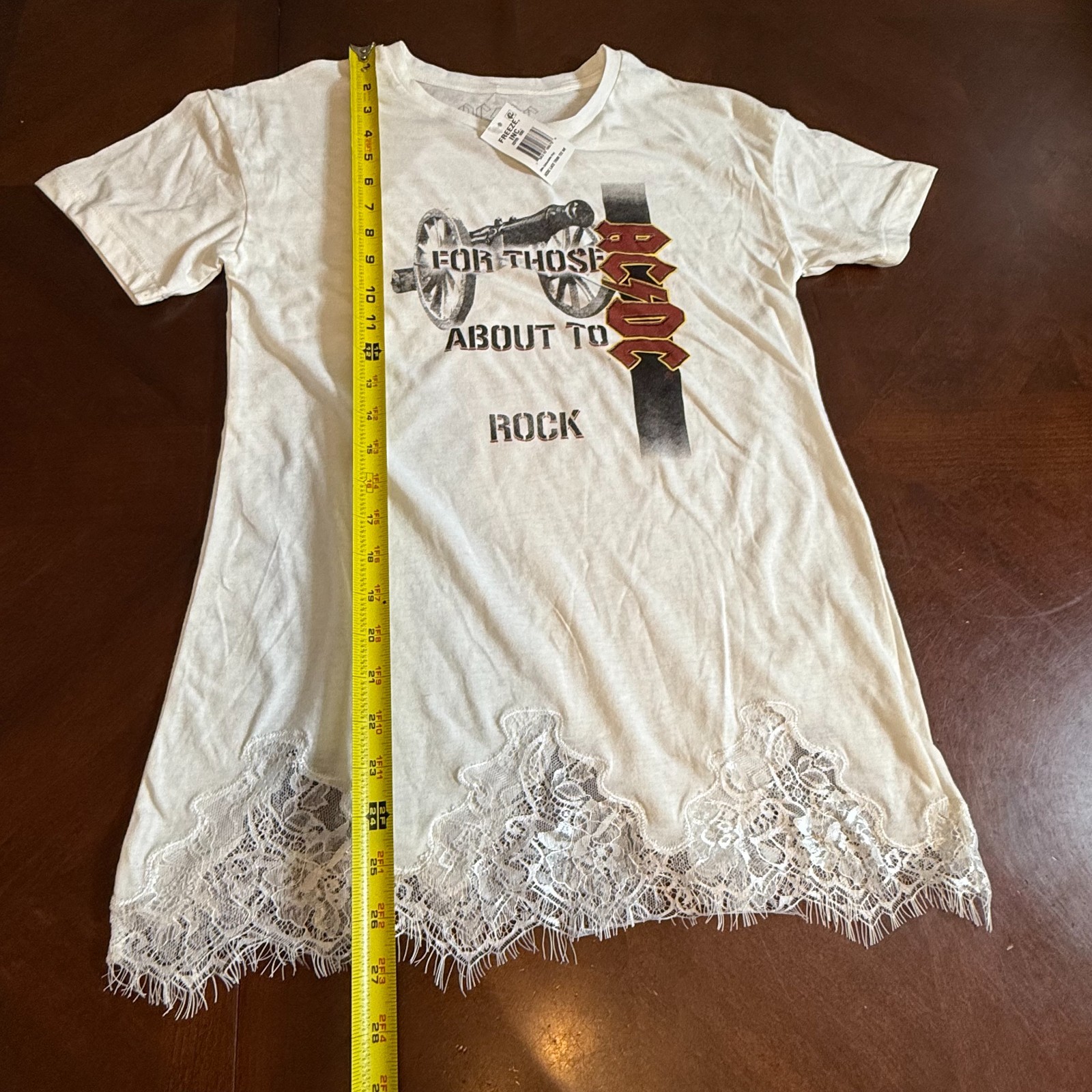 AC/DC For Those About To Rock Lace Trim T-Shirt M White Graphic Band Tee NWT