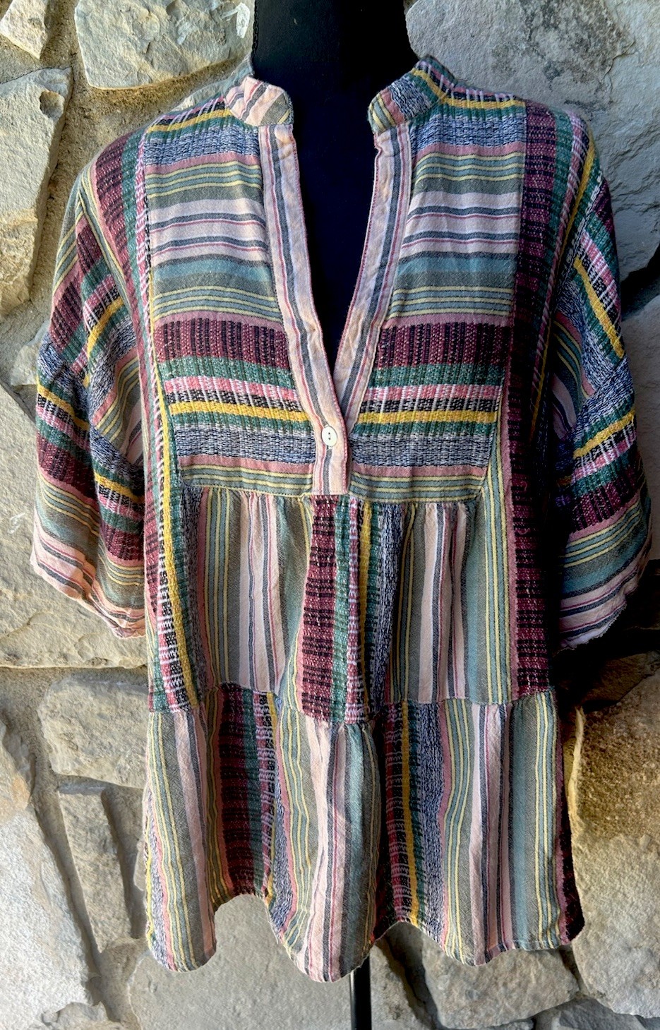 Ivy Jane Tunic Top Large Multi Peasant Boho Style Tiered 100% Cotton Excellent