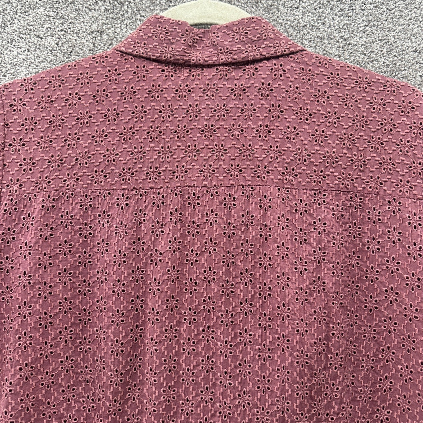 Y2k Cute Options Eyelet Short Sleeve Button Up Top Women Small Mauve Pink Cotton