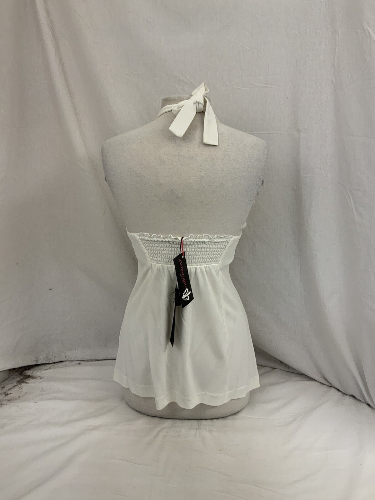 Black Halo Diamond Halter “Trapunto” Sz XS White NWT $240 Made USA YGI O1-14CG