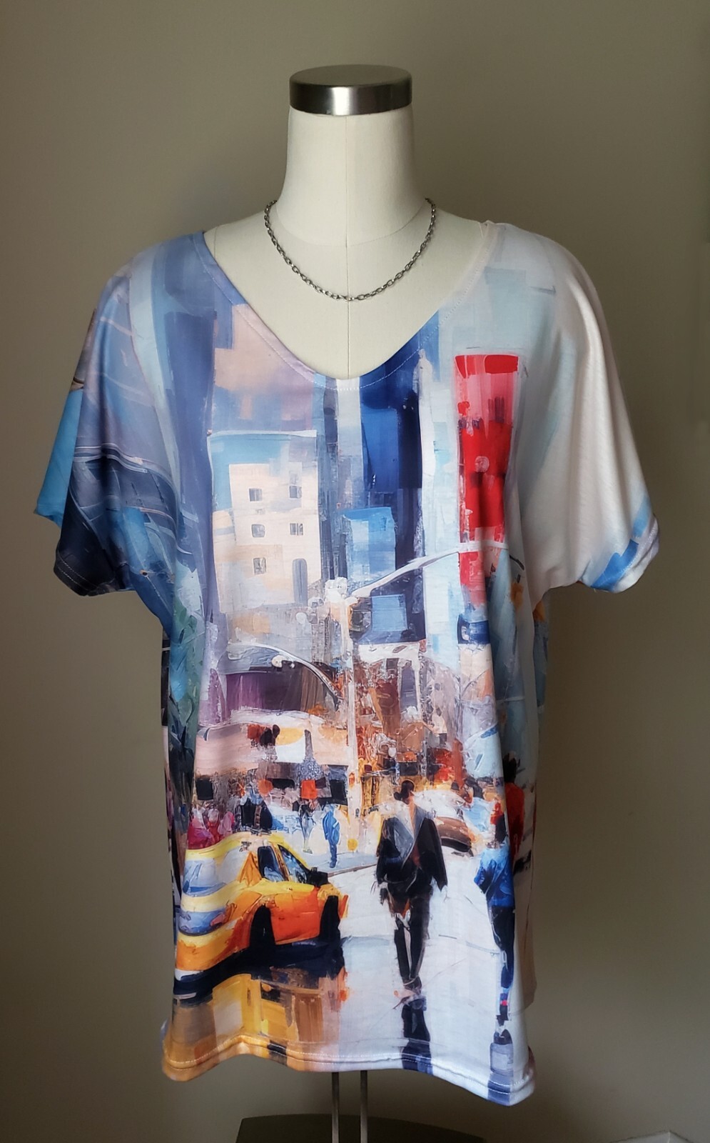 New York City Art to Wear Shirt /Front & back city steet oil painting – Size L