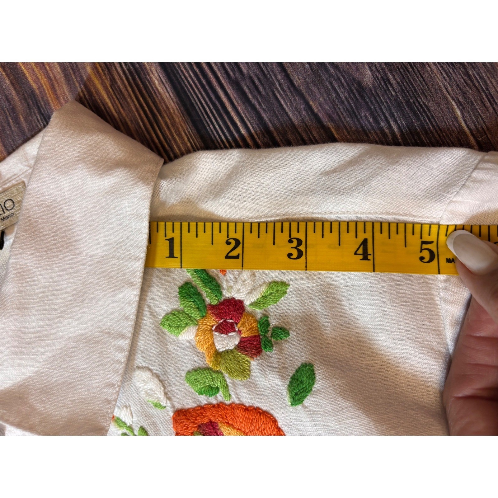 Frixio Shirt Womens 16 White Floral Embroidered Handmade Ramie Cotton Boho