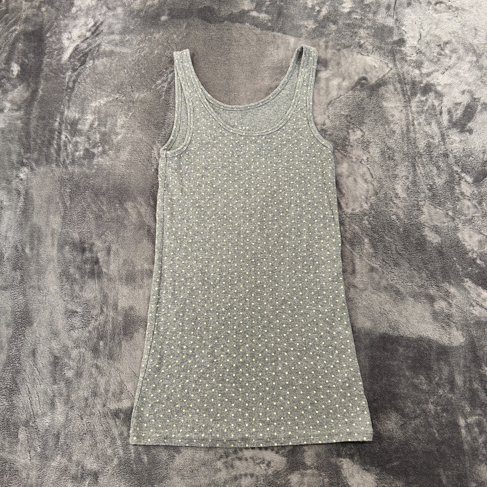 A New Day Ribbed Tank Top Womens Medium Gray Polka Dot Scoop Neck Sleeveless