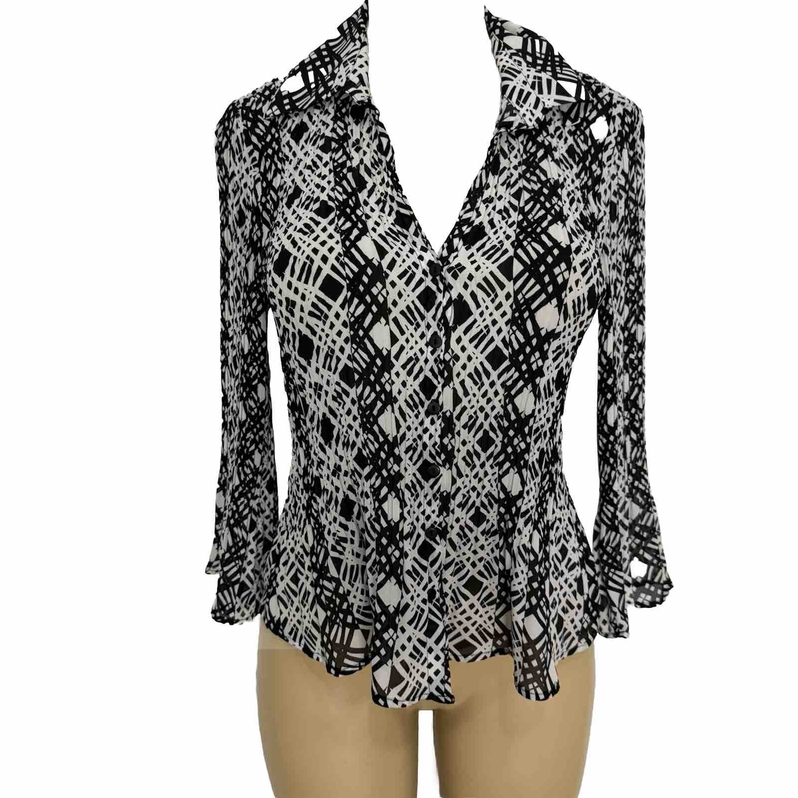 Sunny Taylor Black Textured Button Shirt Womens Size S Casual Top