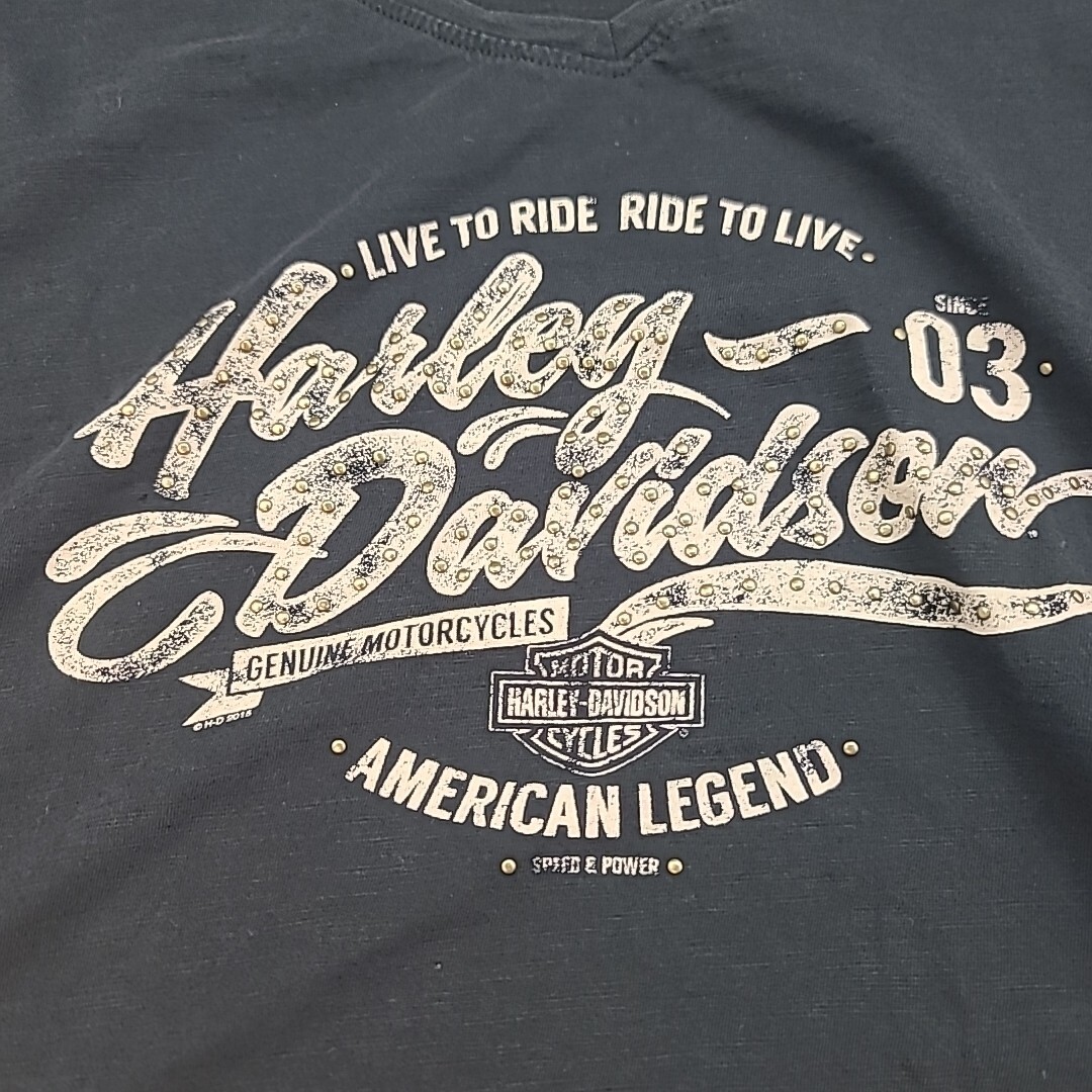 Harley Davidson Shirt Womens Large Black Motorcycle Scoop Neck Double Sided Bike