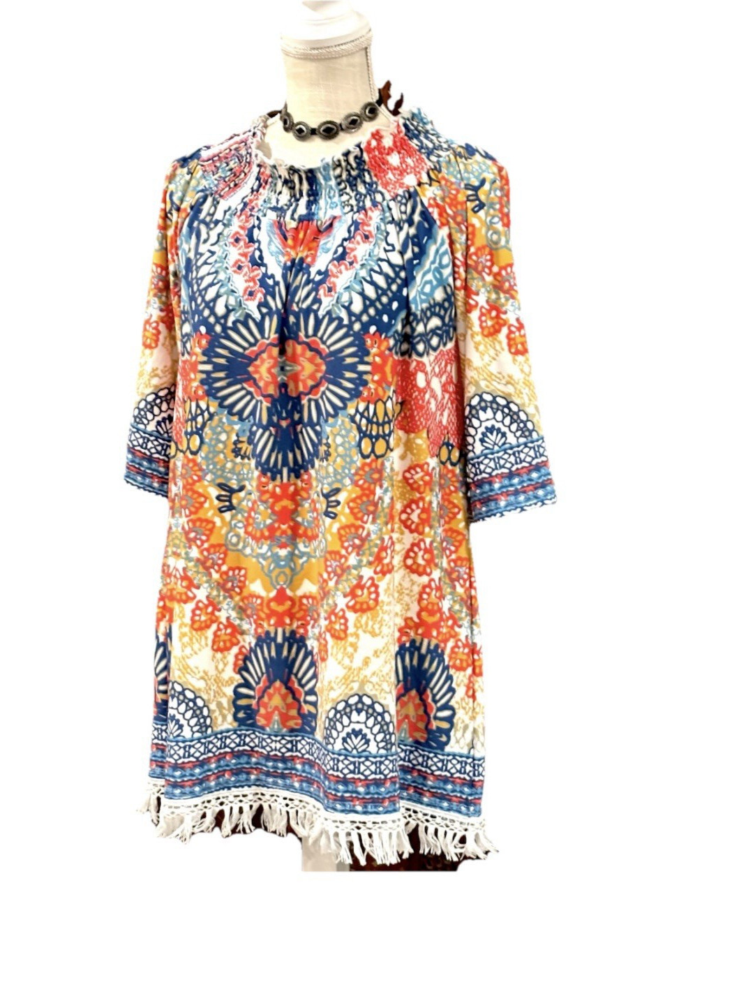 CALESSA BOHO TOP S/M RETRO FRINGE HIPPIE FESTIVAL COASTAL DOPAMINE RESORT CRUISE