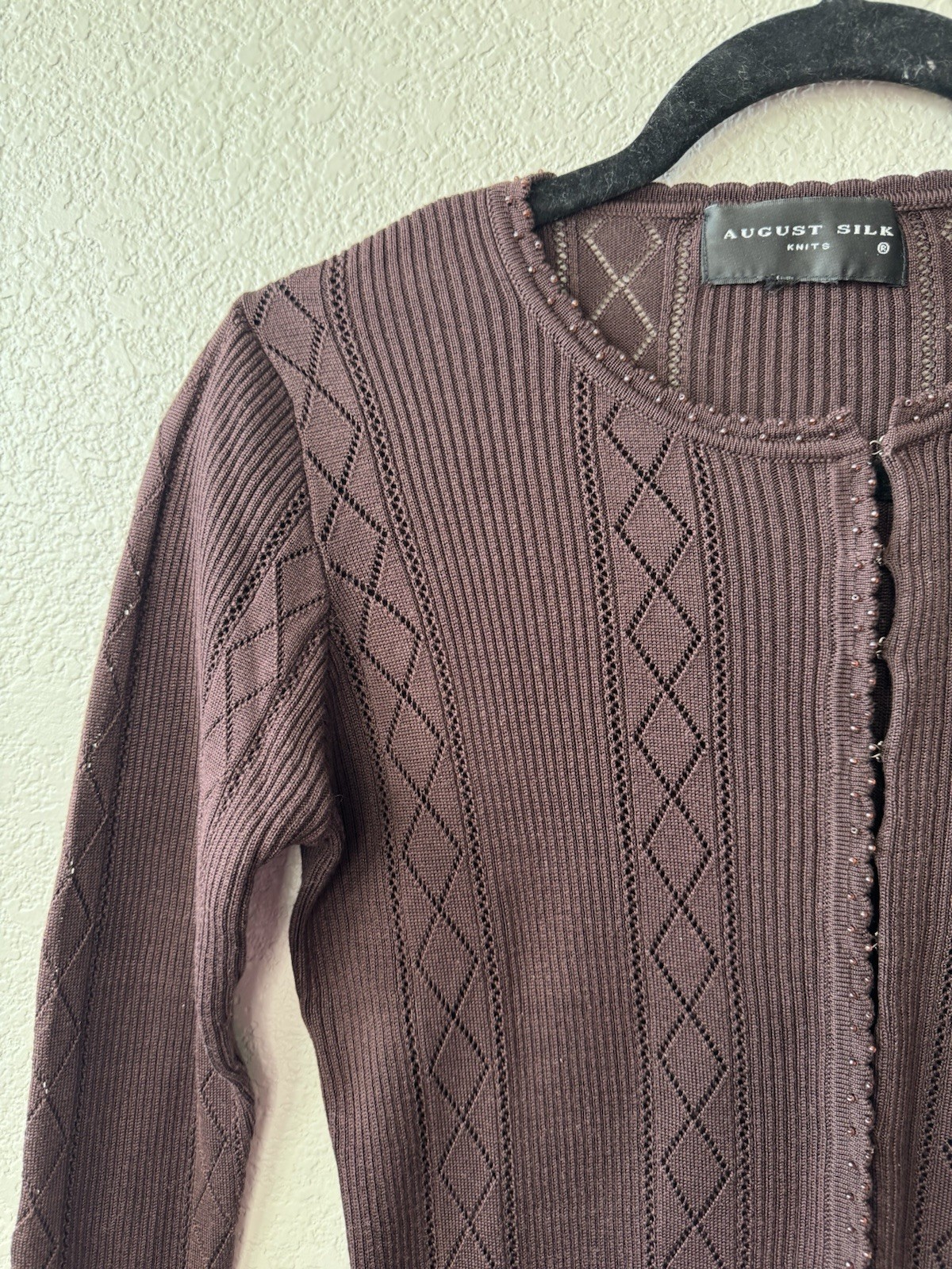August Silk Brown Beaded Half Sleeve Cardigan, Cut Out Tags Size Medium