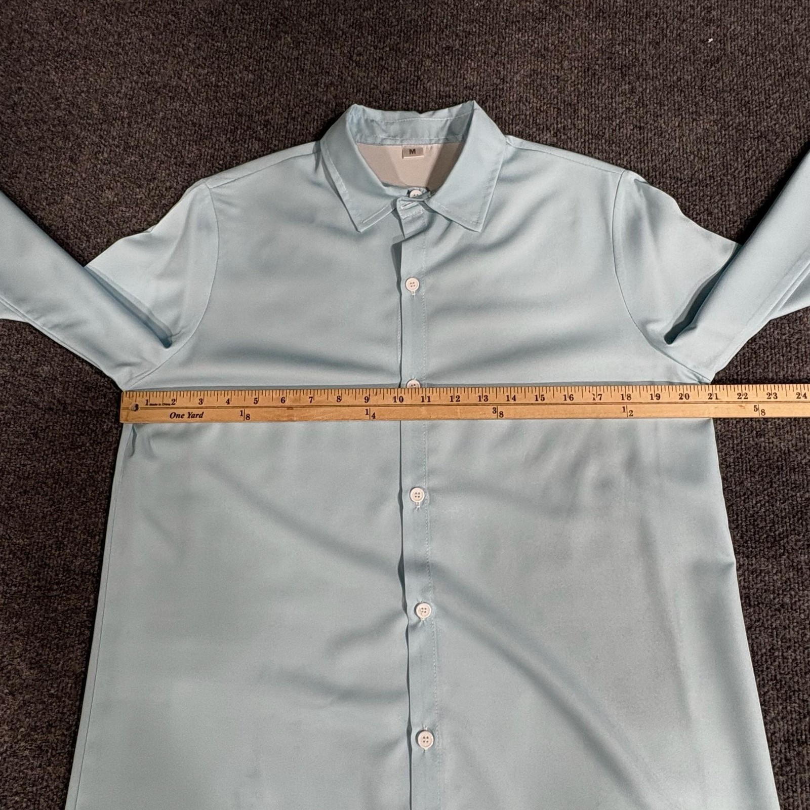 Shirt Womens Medium Light Blue Satin Button Front Collared Long Sleeve Basic Top