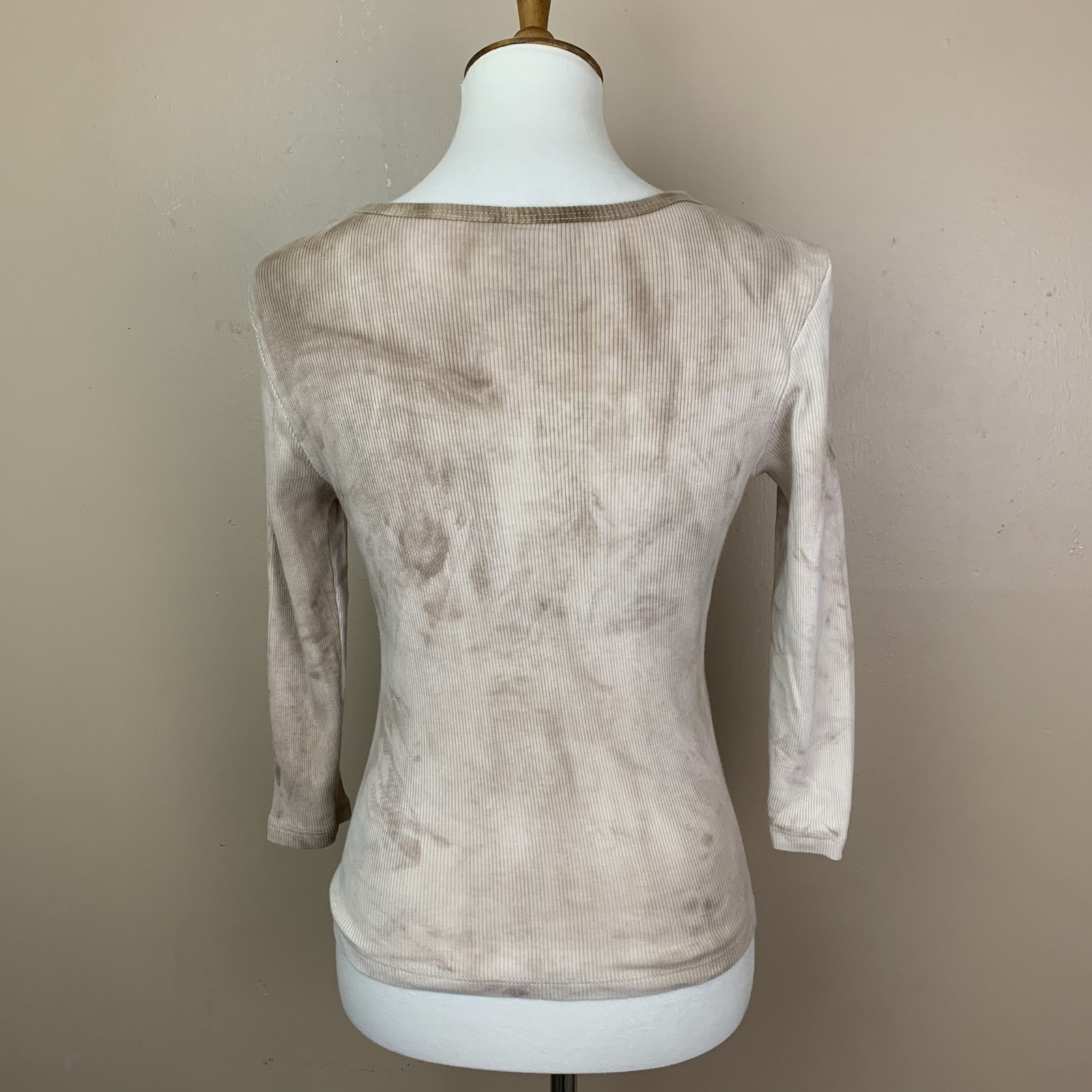 Susan Lawrence Top Womens Small Brown Tie Dye Embellished 3/4 Sleeve Vintage Y2K