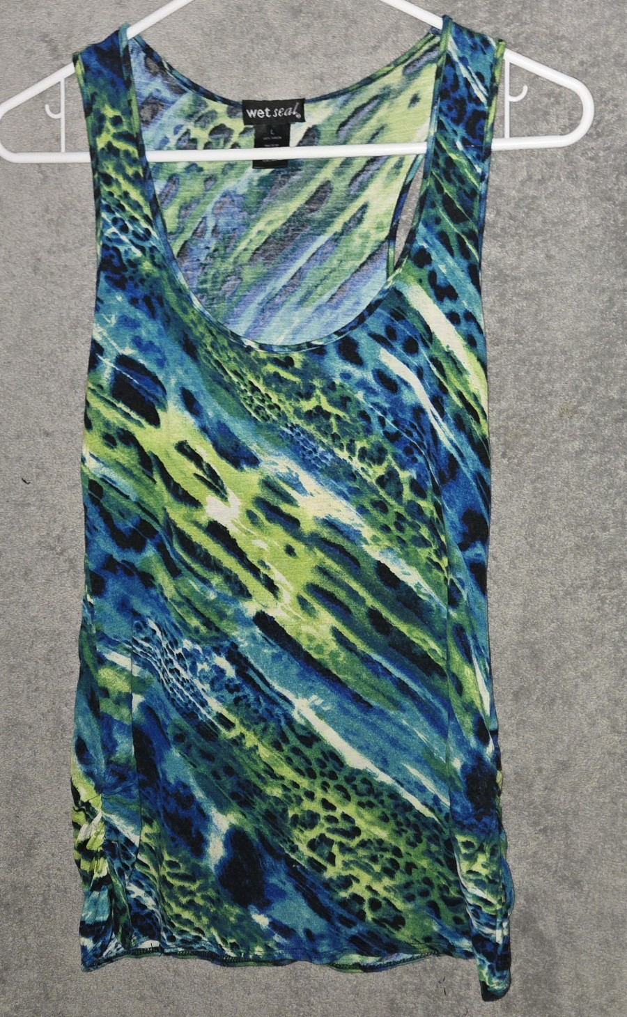 Wet Seal Women’s L Blue/Green Animal Print Ruched Scoop Neck Tank Top
