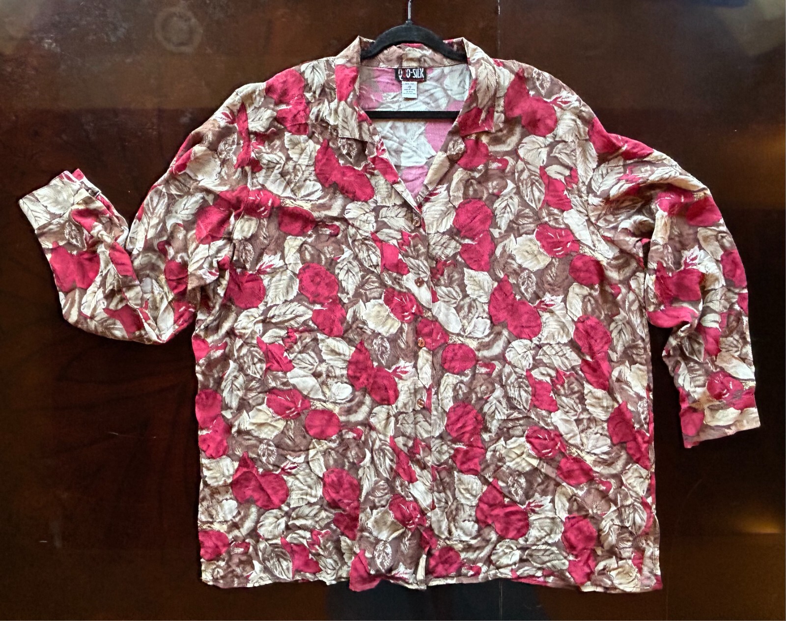 QUO-SILK VINTAGE 3X 100% Silk Blouse, long sleeves, 3X