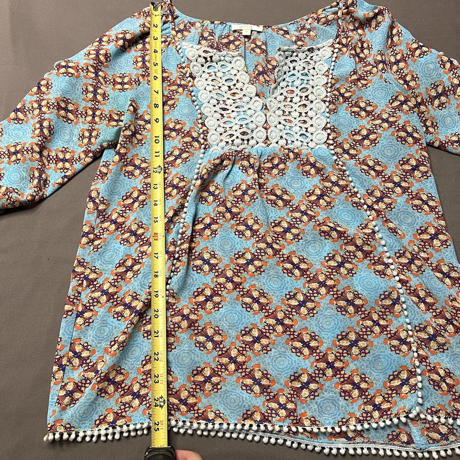 Jade Melody Tam Women’s Bohemian Style Blouse W/ Crochet Accents Size Medium