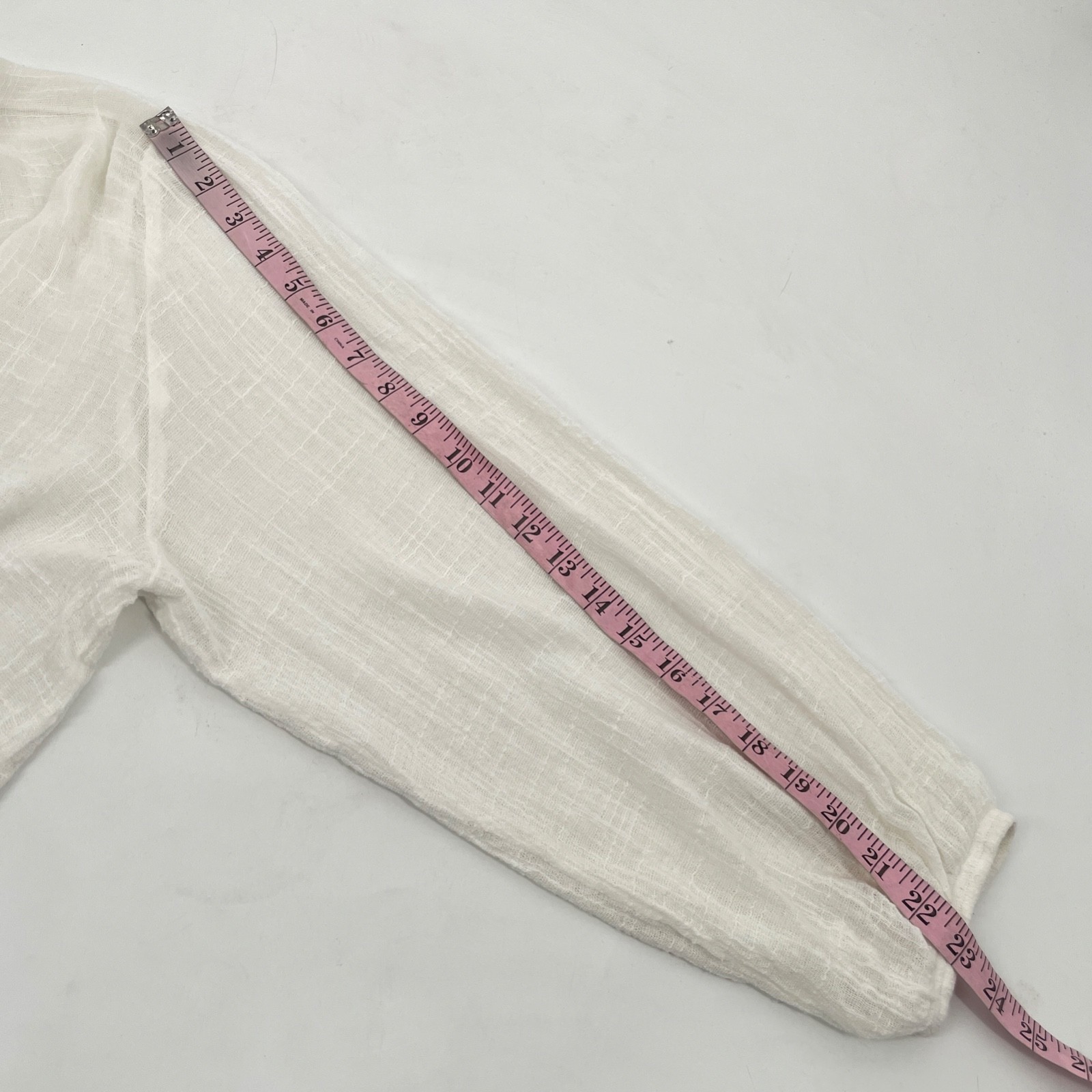 Enza Costa Womens size 2 Cropped Gauze White V-Neck 100% Cotton Long Sleeve top