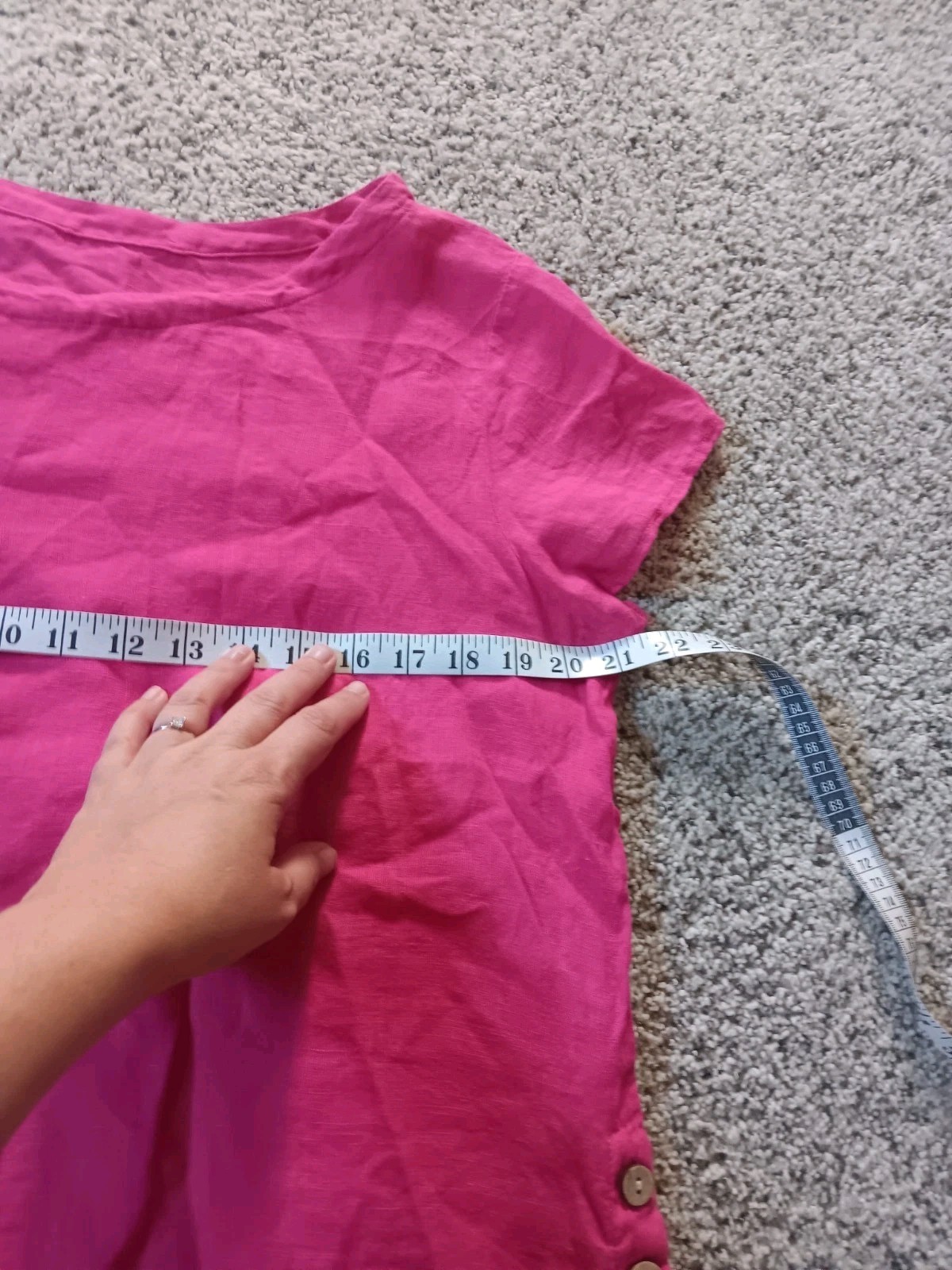 Fuchsia Pink 100% Linen Shirt Buttons Lagenlook Artcore Flax Size Medium Small