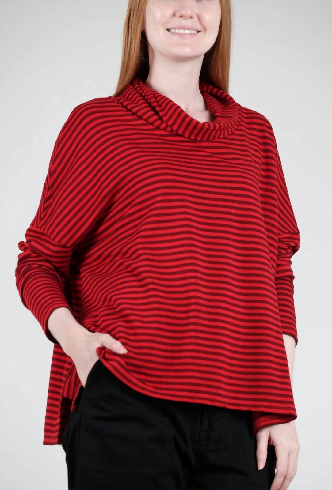 Cut Loose Stripe Fleece Cowl Neck Top Size One Size