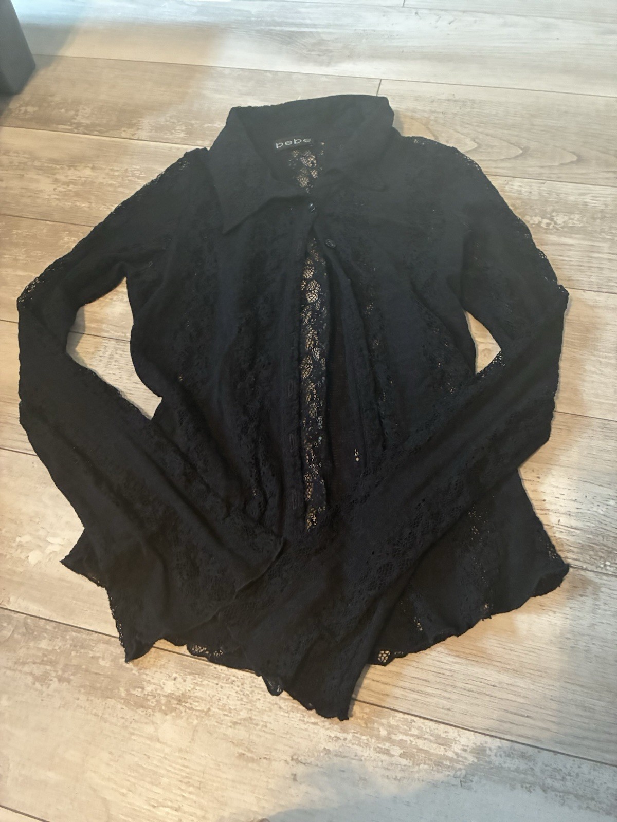 ￼ Bebe Black Top Long Sleeve Blouse Size Small