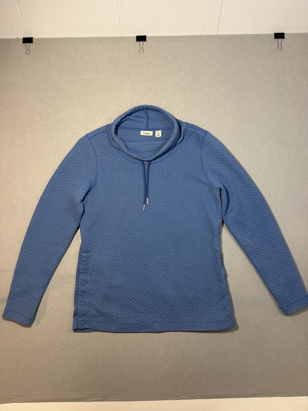 L.L.Bean Blue Quilted Knit Cowl Neck Pullover Top Women’s XS Petite