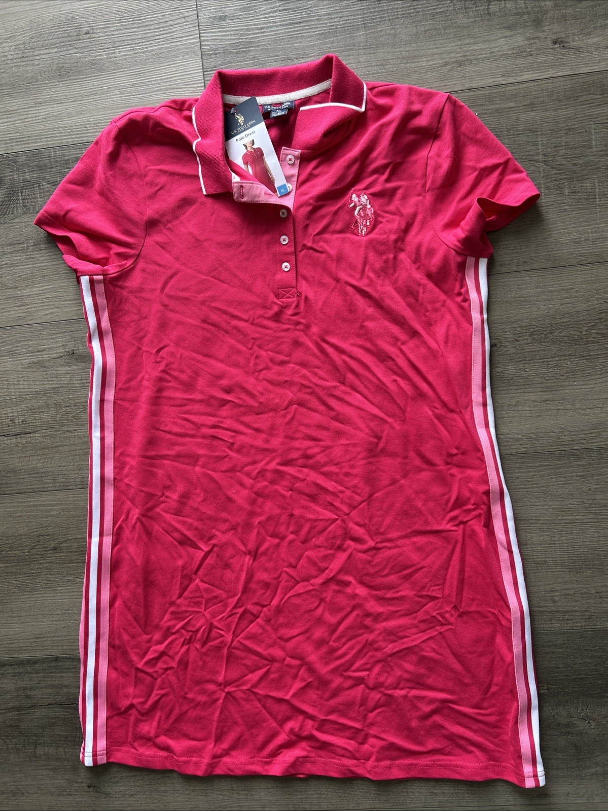*NWT* U.S. Polo Assn. (Size XL) Ultimate Polo Shirt Dress Pink Strip On Sides
