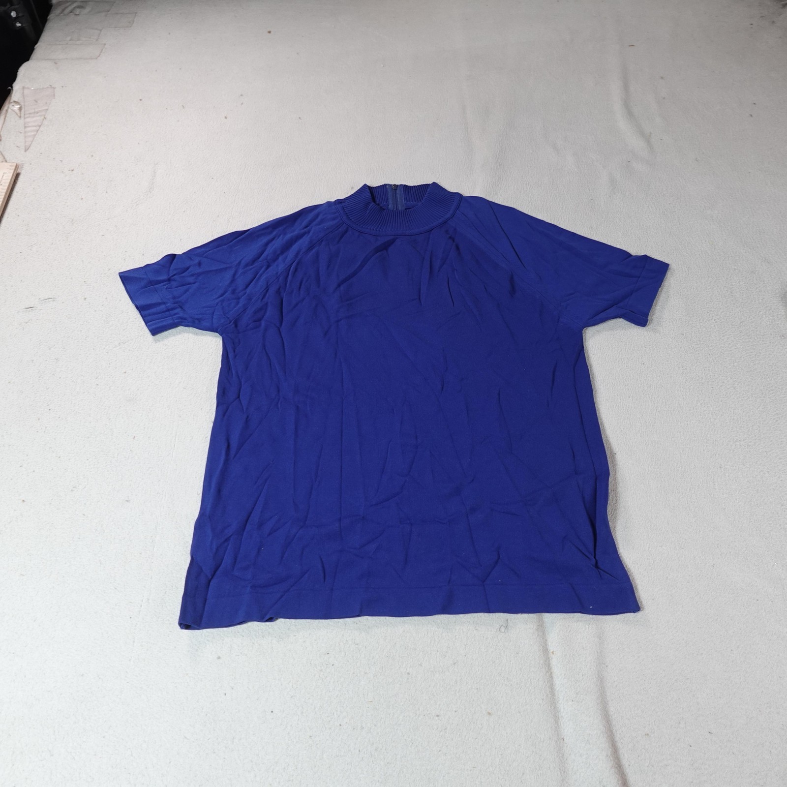 Vintage Island Knitwear Shirt Womens Medium Blue Mock Neck Mock Neck Preppy Top