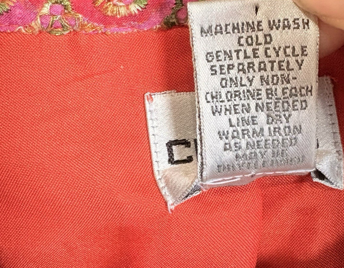 Chicos Embroidered Eyelet Jacket Womens Sz 3 US XL Orange Yellow Pockets Lined