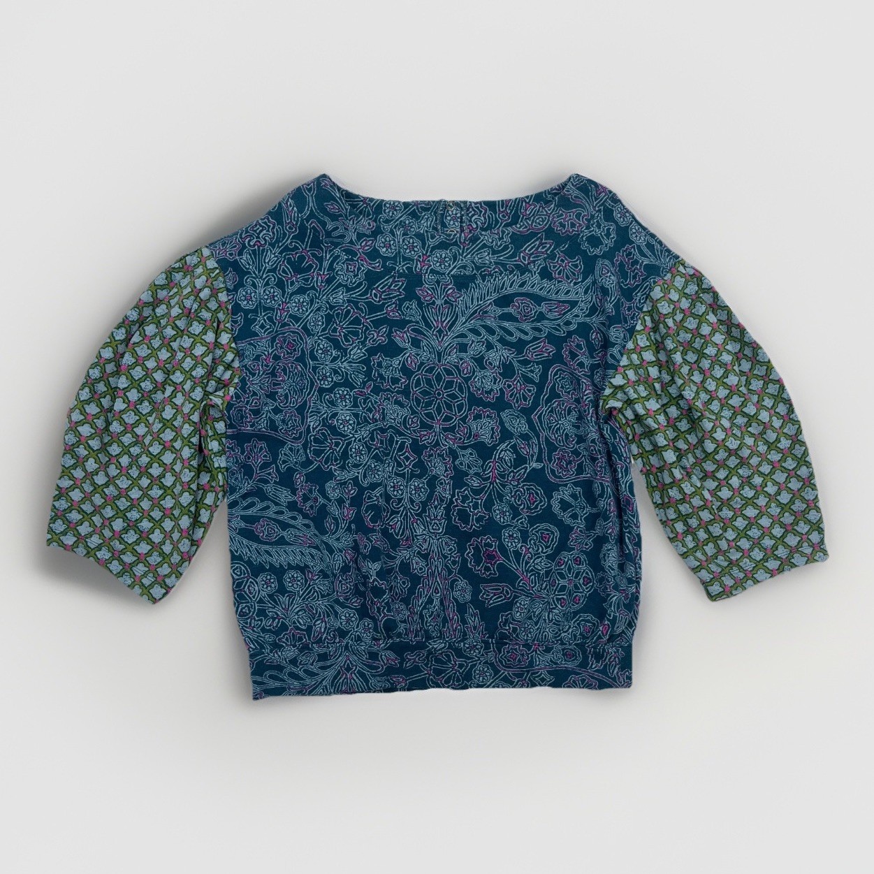 Daily Practice by Anthropologie Knit Top Abstract Puff Sleeve Sz S Relaxed Boho