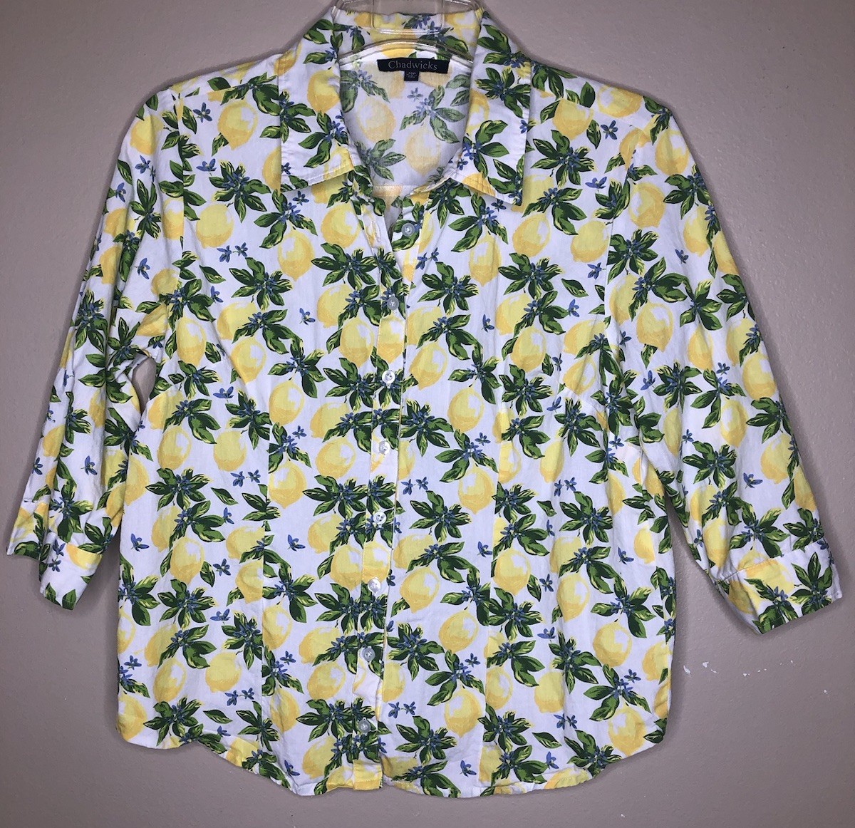 Lemon Shirt by Chadwick’s of Boston 14P White Yellow Green 3/4 Sleeve Collar