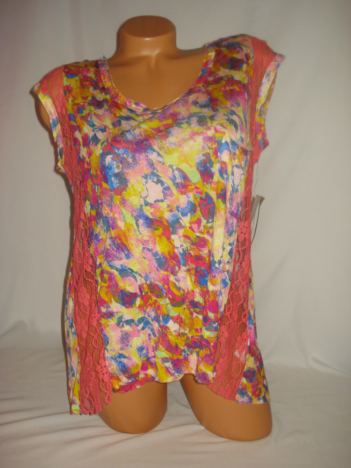 True Freedom Open Back Blouse Shirt Sleeveless Orange Lace Sexy