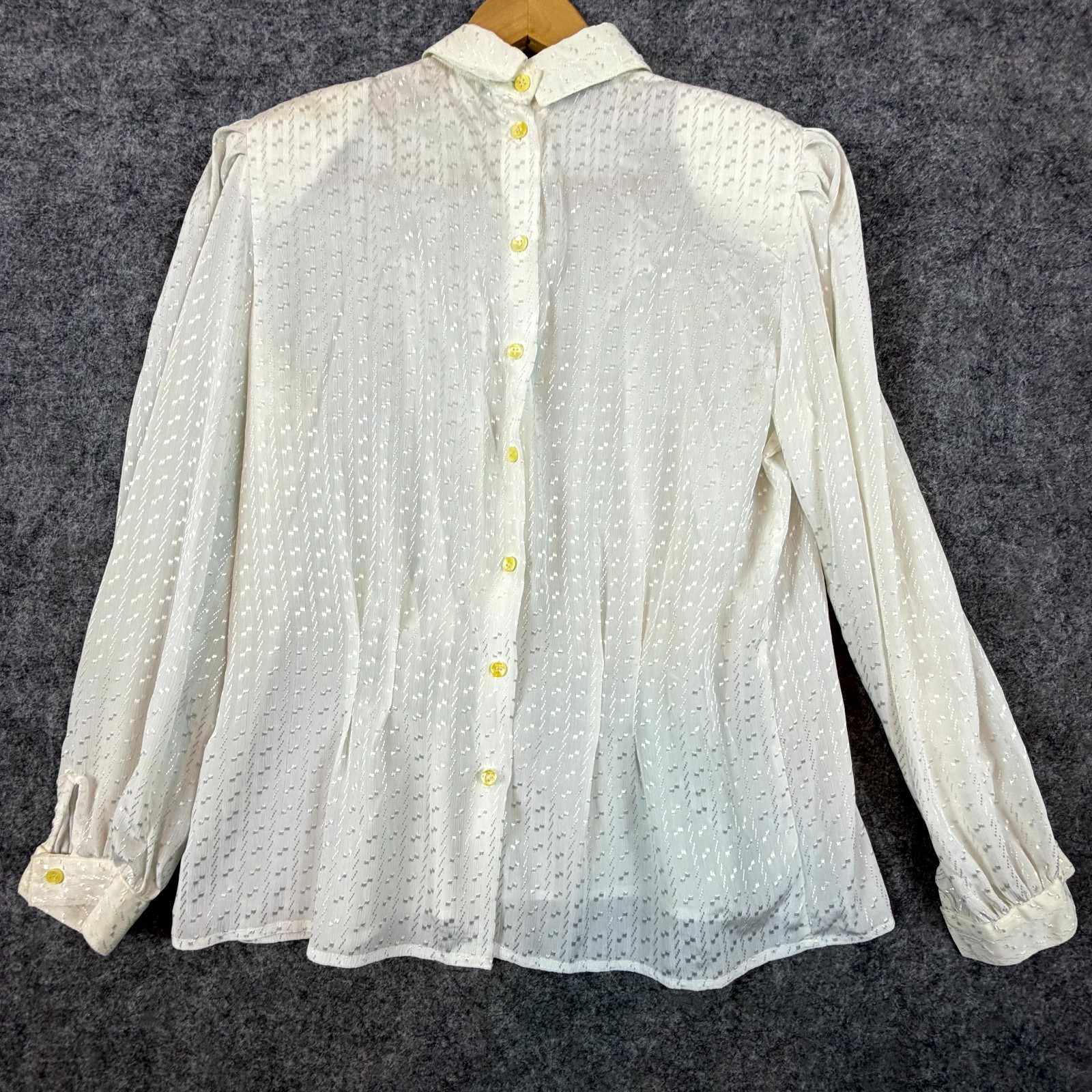 Vintage Nilani Blouse Womens 10 White Sheer Secretary Career Textured Collared