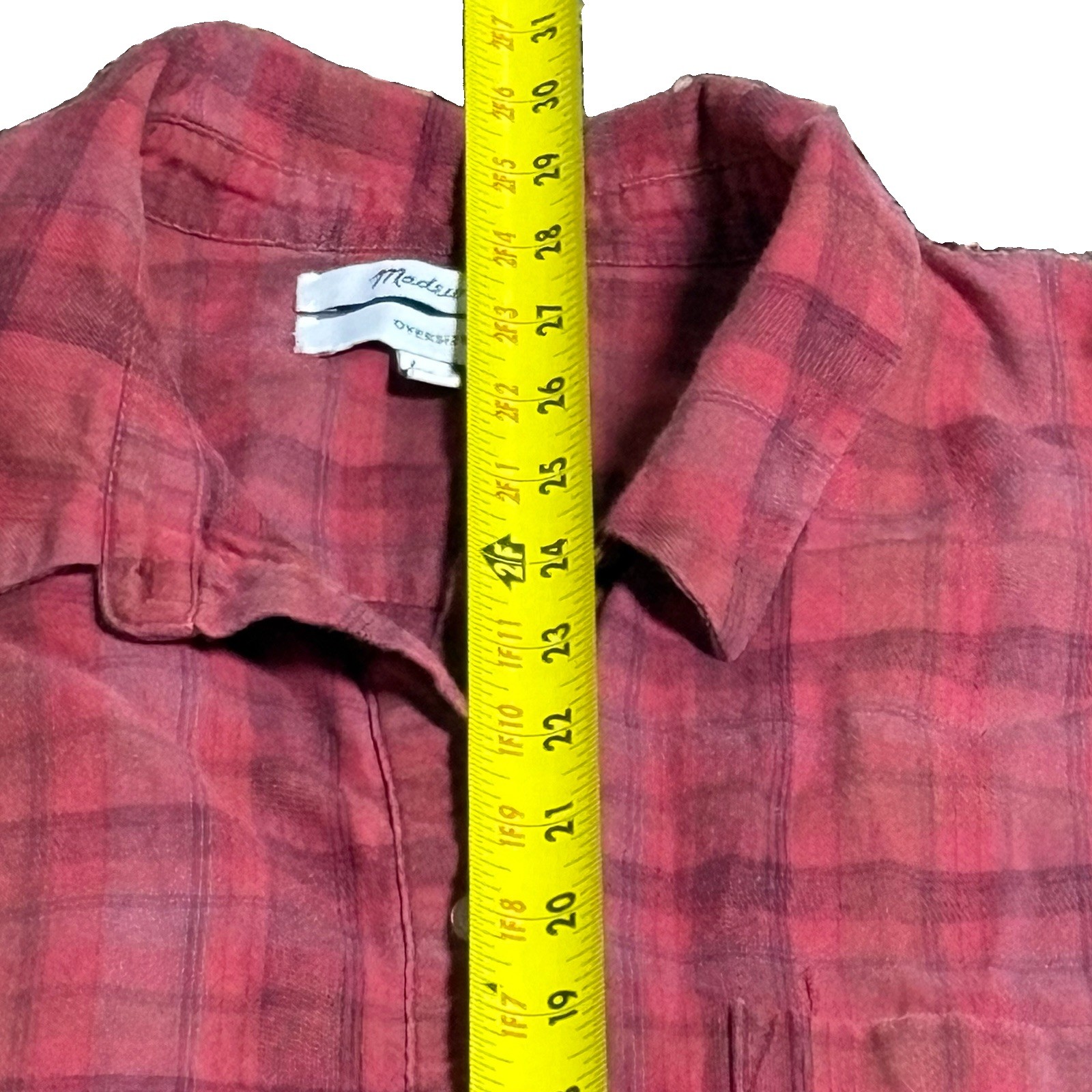Madewell Classic Ex-Boyfriend Red Plaid Shirt in Chenille Yarn Twill XL Oversize