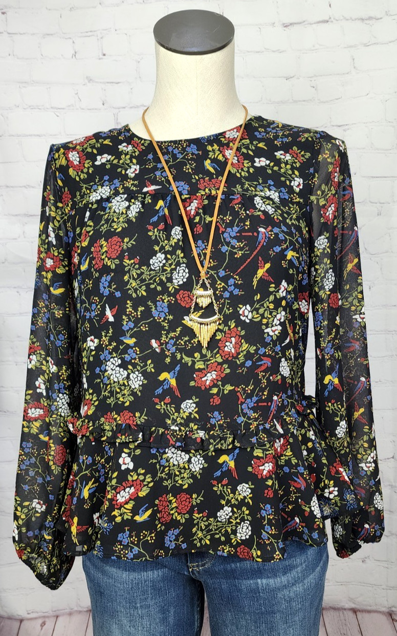 Madewell Blouse Floral Ruffles Sheer Sleeves Prairie Fairy Goth Cottagecore XS