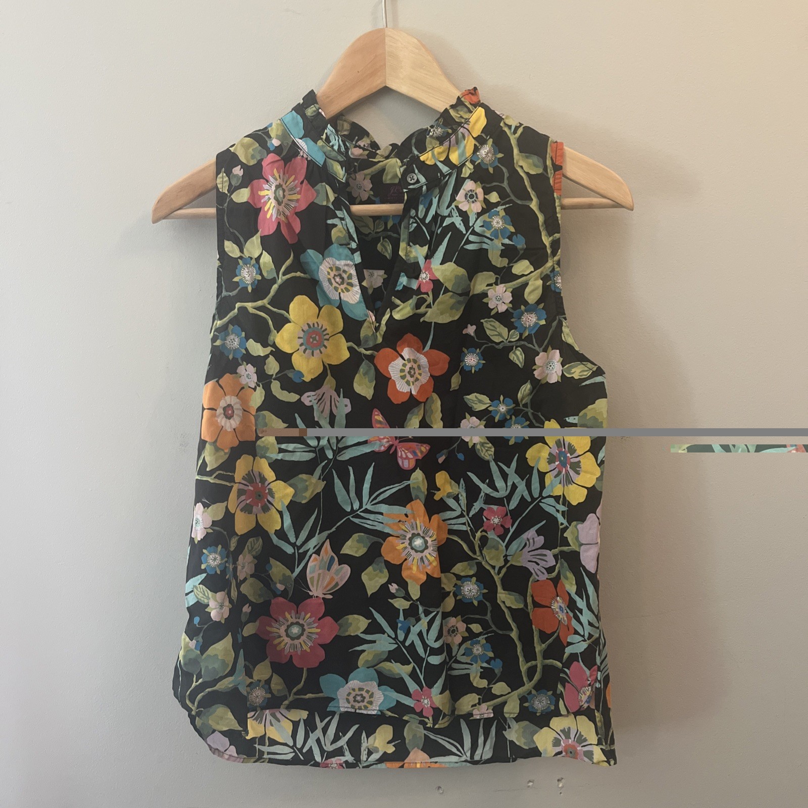 J. Crew Top Womens Size 6 Black Liberty Fabric Pavilion Floral Keyhole Neck Tank