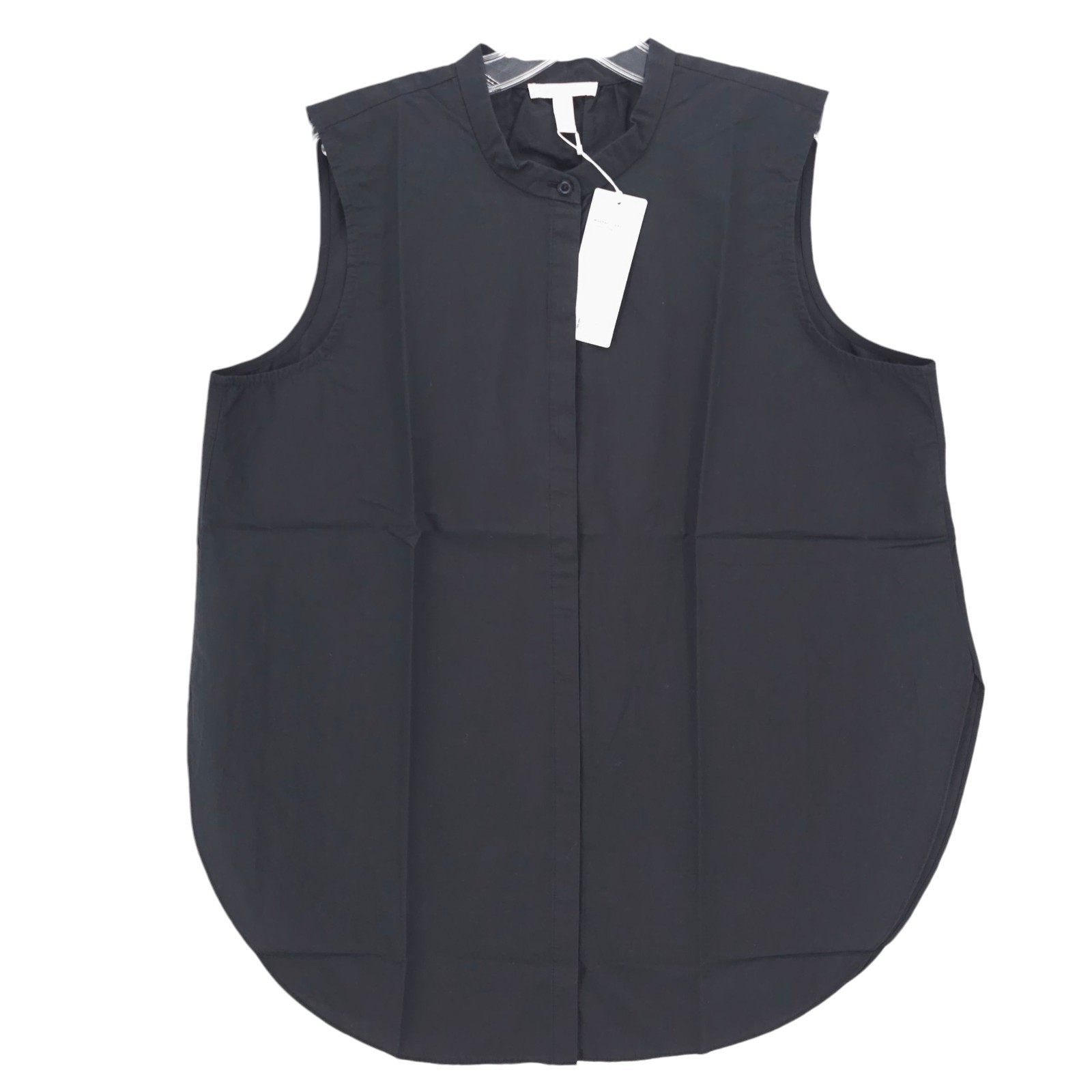 NWT EILEEN FISHER Black Mandarin Collar Shirt Cotton Poplin Sleeveless SMALL
