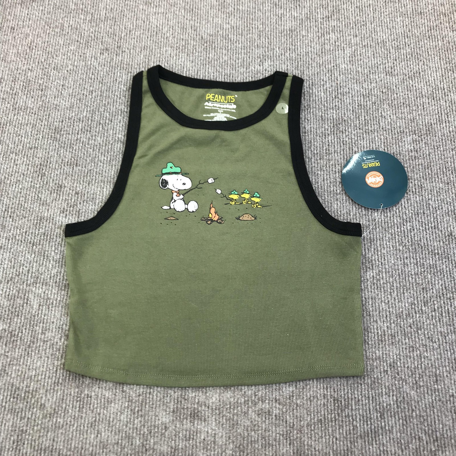 Aeropostale Tank Top Juniors Large Green Crew Neck Snoopy Beagle Scouts Camping