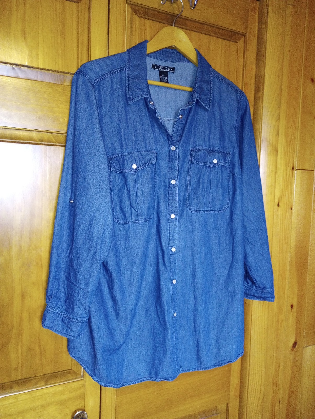 Pearl snap all Cotton Chambray Cowgirl 2X Denim Blue Shirt Shacket Minimalist