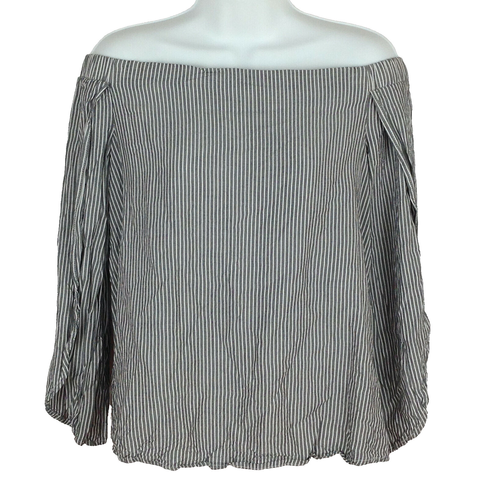 Merona womens off the shoulder blouse XS striped gray white 3/4 sleeve slit