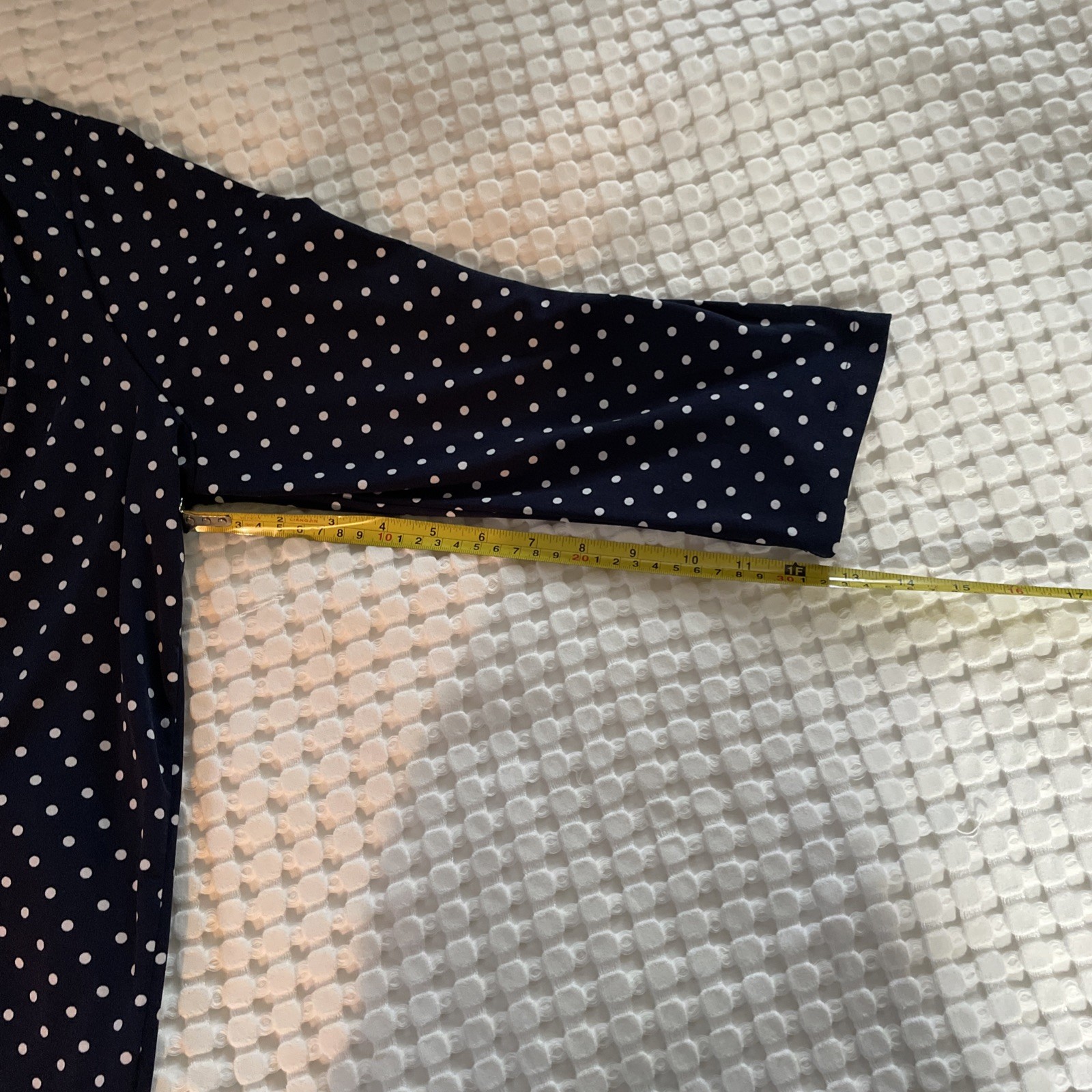 Charter Club Womens Top Size L Navy Blue Polka Dot 3/4 Sleeve V Neck Stretchy