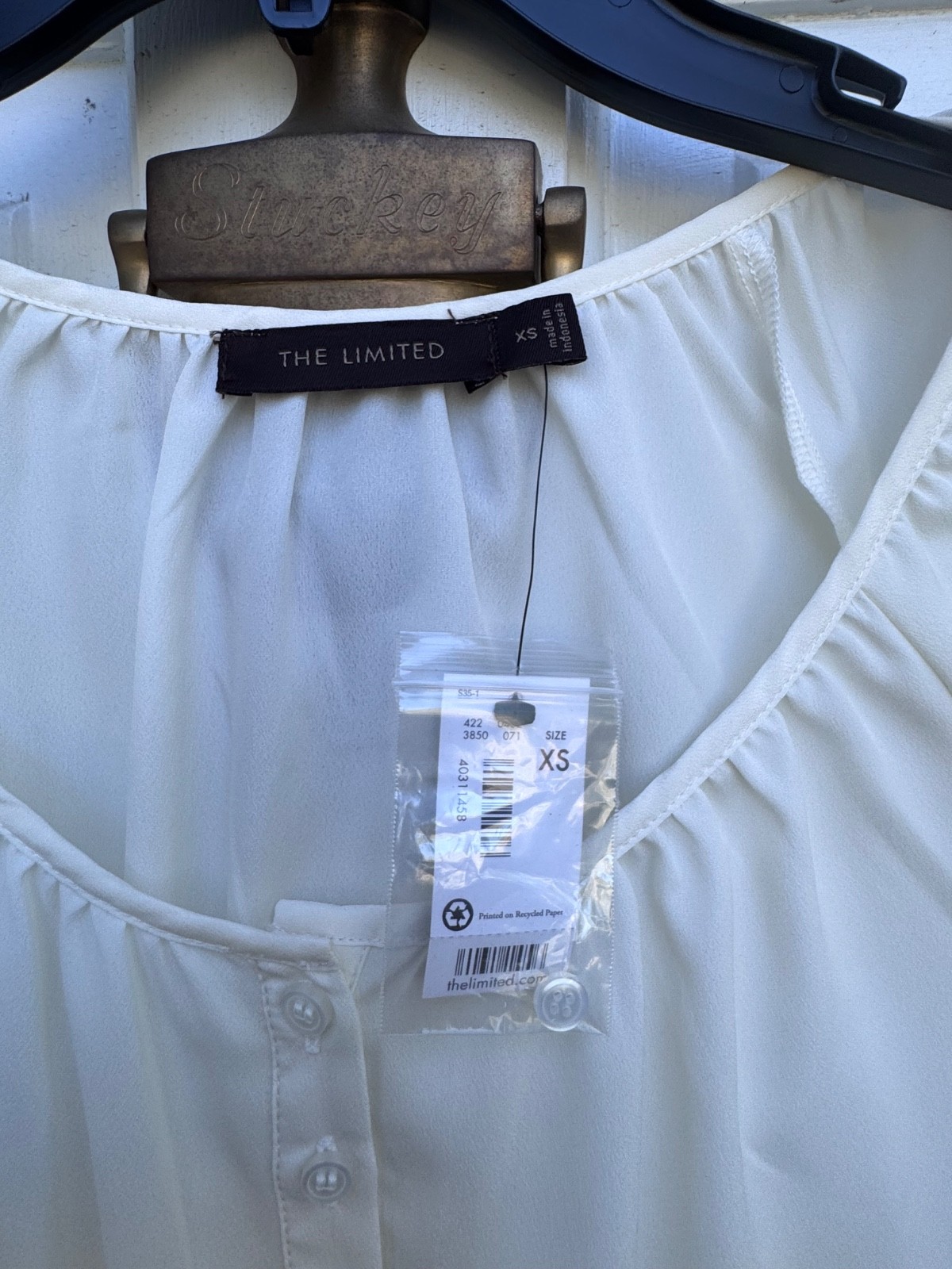 NWT The Limited Womens Ivory Semi-Sheer Peasant Blouse XS Cinched Hem Career