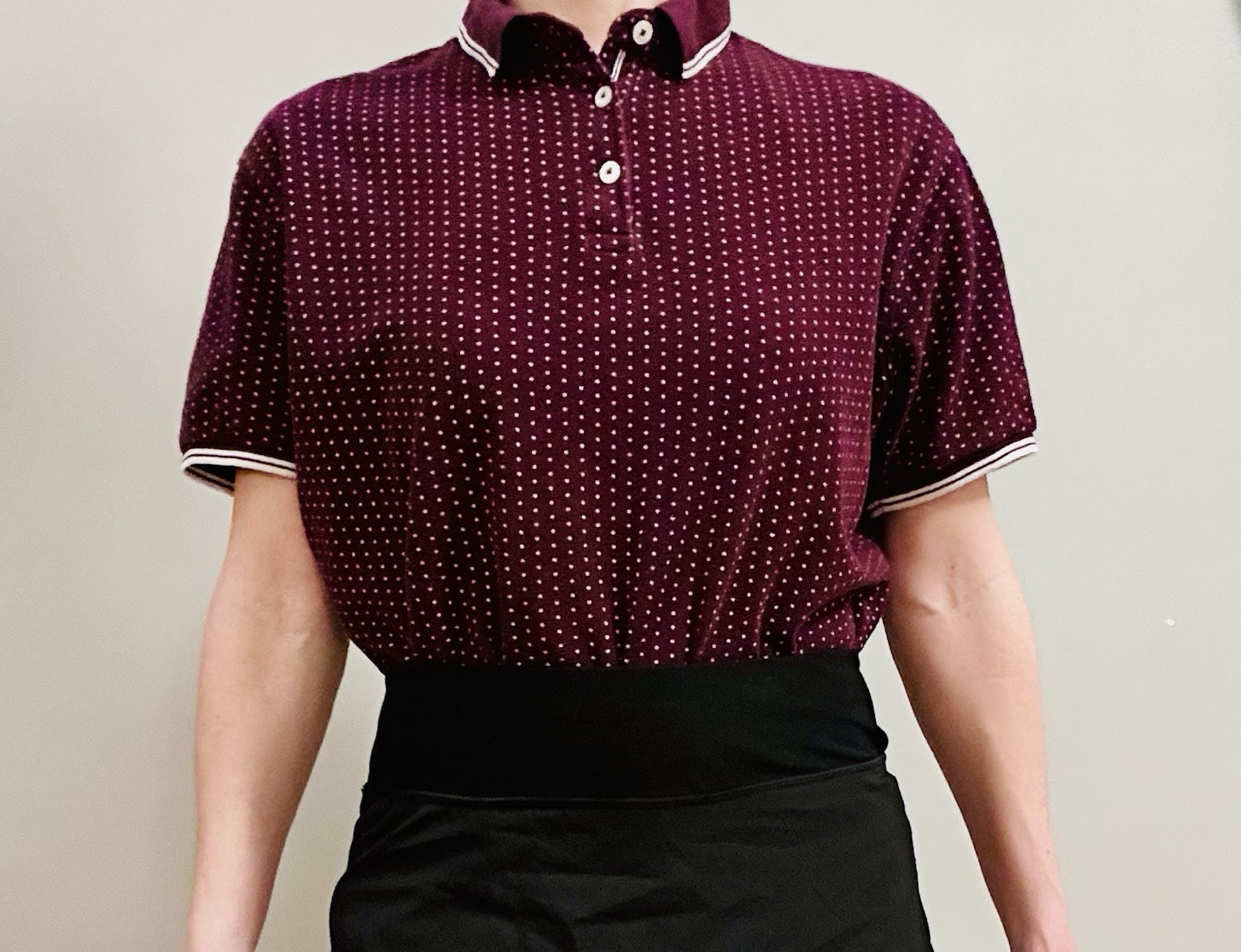 DENIM & FLOWER RICKY SINGH Slim Polo Burgundy White Poka Dot M Golf