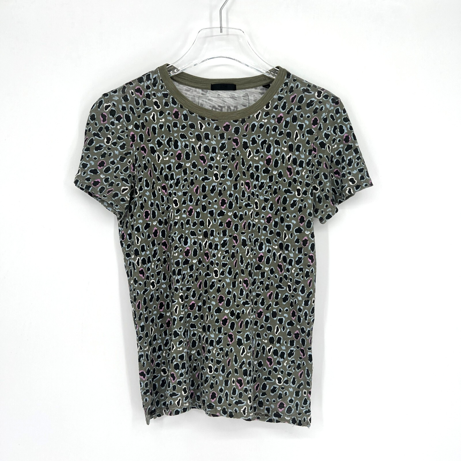 ATM Top Womens S Animal Print Leopard Green T Shirt Edgy Eclectic Designer