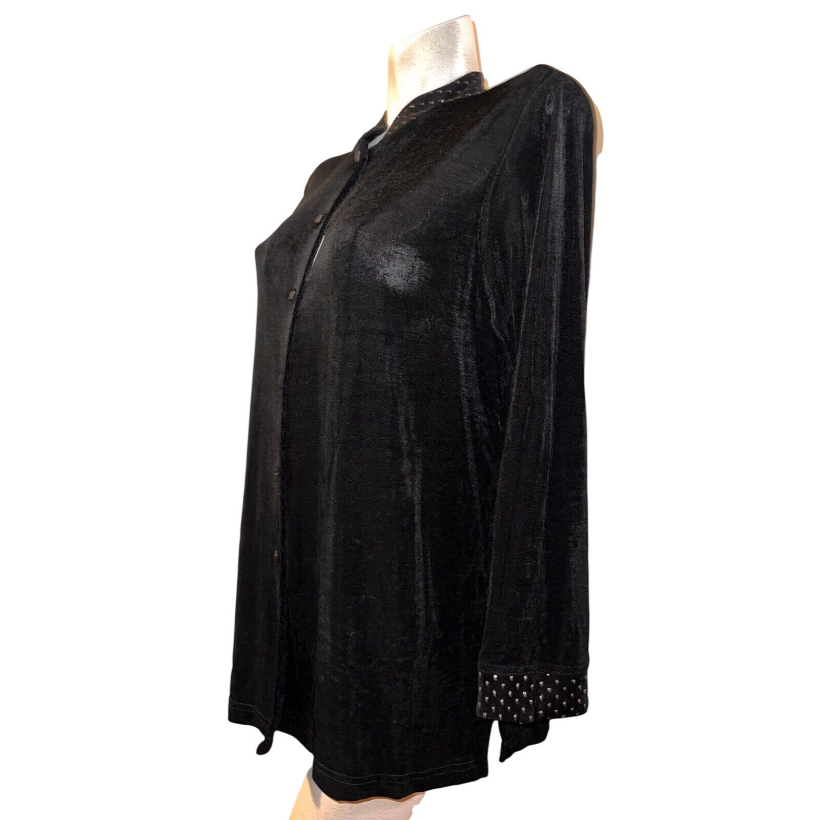 Slinky Brand Womens Black Studded Mandarin Collar Button Front Tunic Top XL NEW