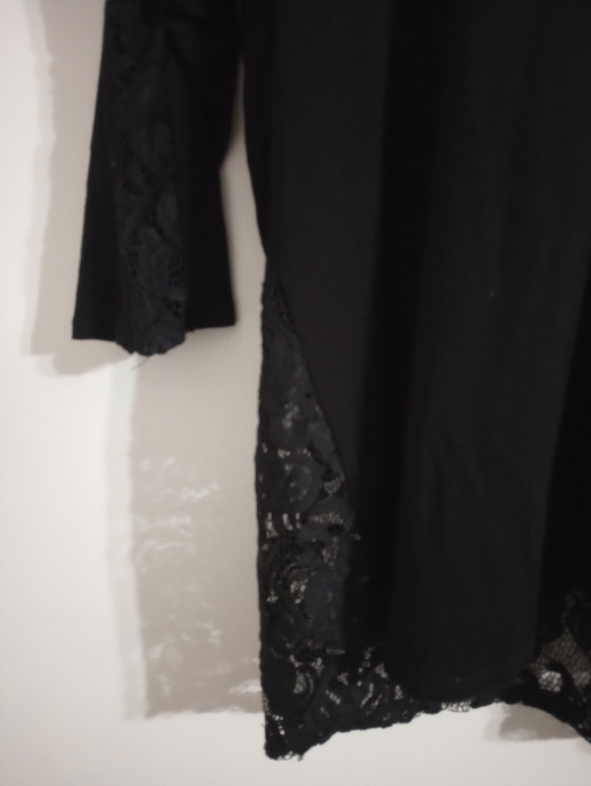 Layered Shirt Blouse Women’s 3/4 Long Sleeve,with Lace Accents BLACK, Large