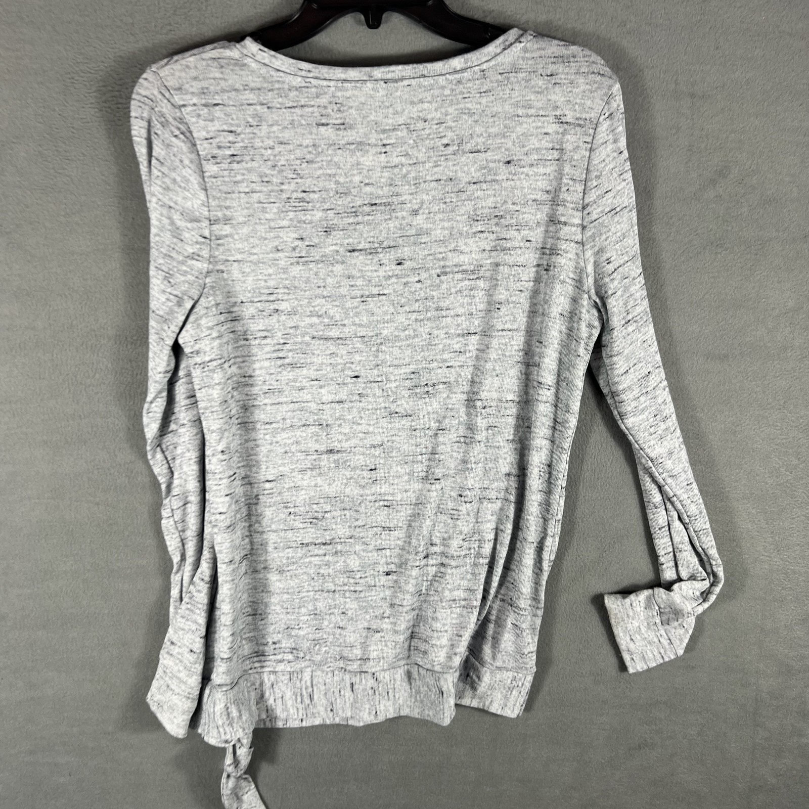 Croft & Barrow Women’s Small Gray Heather Tie Knot Hem Long Sleeve Top Blouse