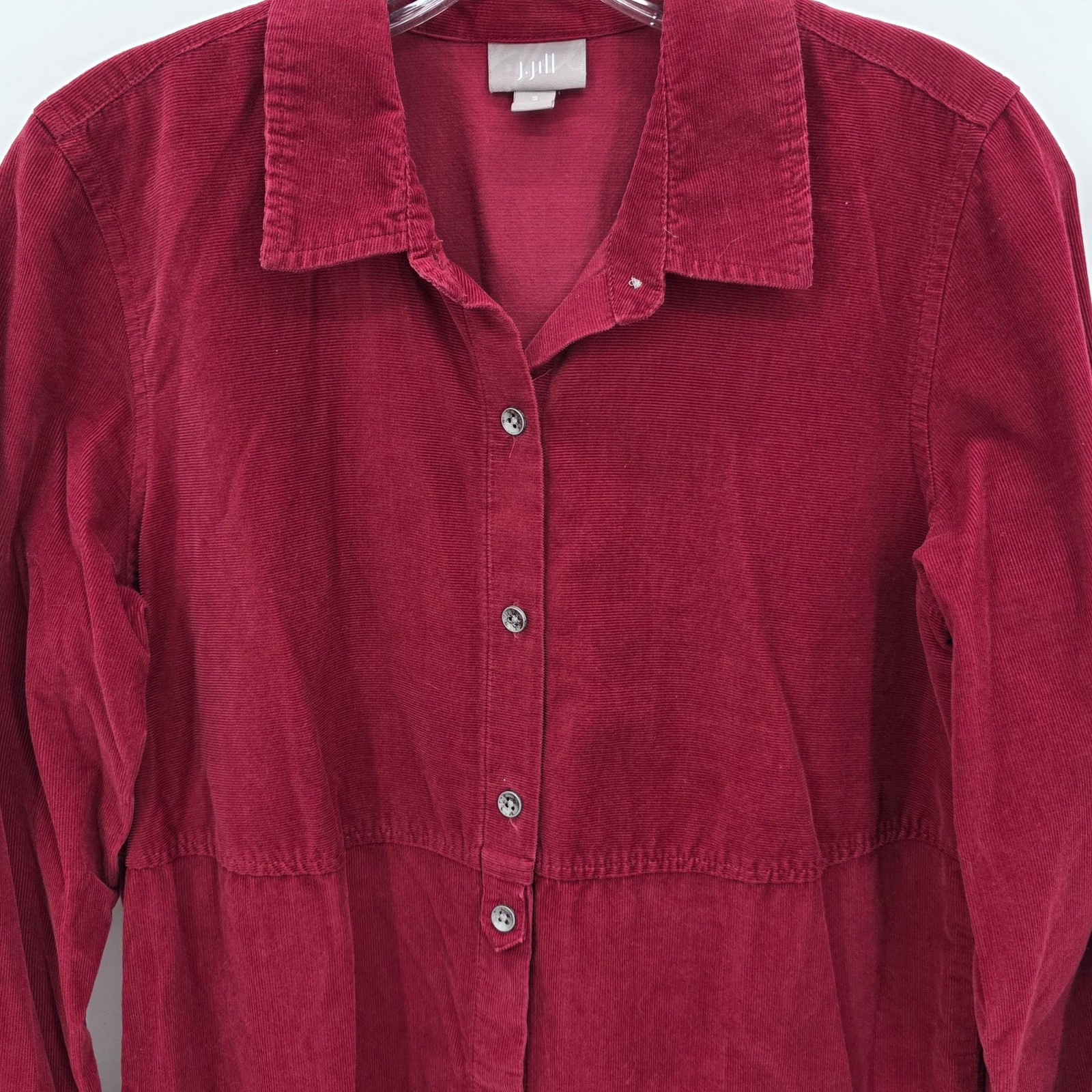 J Jill Shirt Women S Red Micro Corduroy Cotton Button Tunic Fall Casual Office